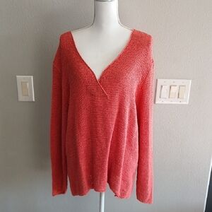 Eileen Fisher Coral V-Neck Sweater 1x Knit Cotton